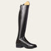 Black riding boot on a light gray background