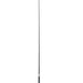 A 43 inch long dressage whip with a black woven fabric covered shaft and a gel grip handle with a silver cap.
