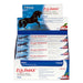 A retail display box of Bimeda EquiMAX horse paste, showing multiple individual tubes stacked inside. The packaging features a white background with blue and red branding, a picture of a black horse running through water, and illustrations of a horse's hoof and a red apple.