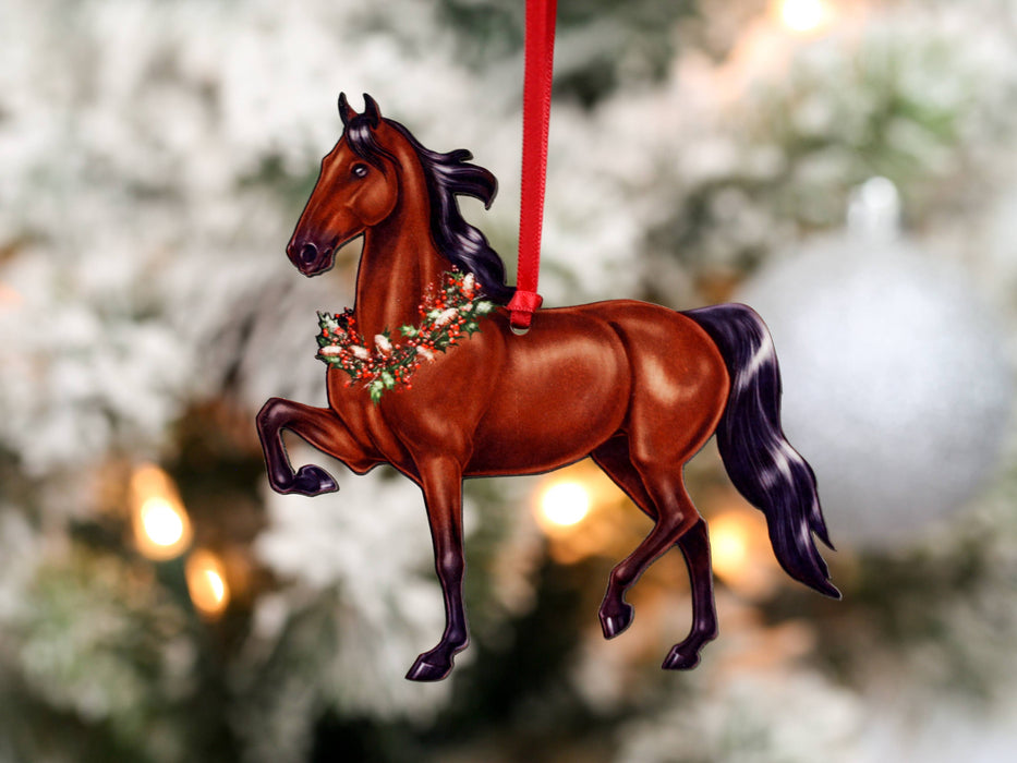 Classy Equine - Saddlebred Horse Ornament - Bay Horse Christmas Wreath