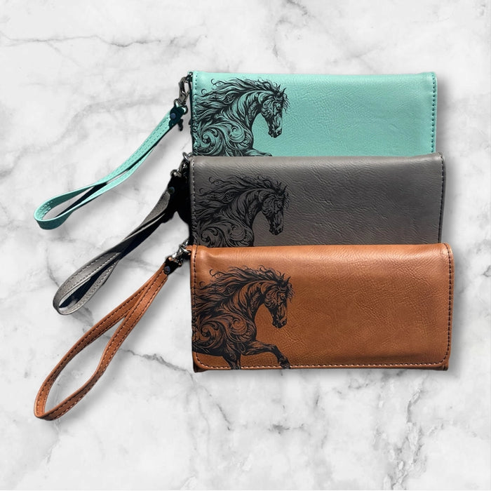 Horse Design Womens Leatherette Wallet Available in 3 Colors