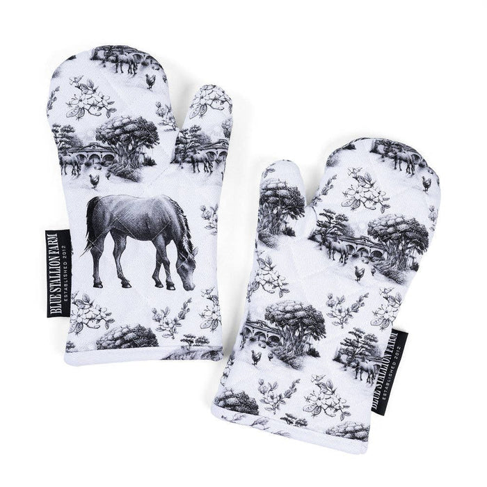 Blue Stallion Farm Farm Toile Cotton Oven Mitts Pair