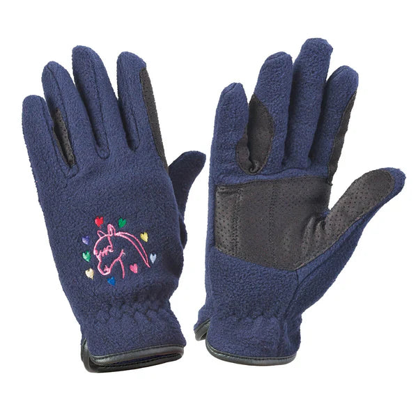 Kids Horse and Heart Fleece Gloves