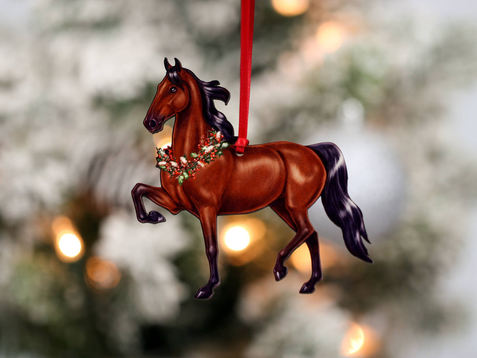 Classy Equine - Saddlebred Horse Ornament - Bay Horse Christmas Wreath