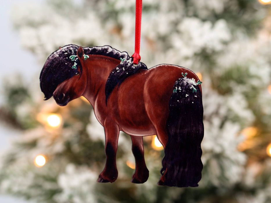 Classy Equine - Bay Shetland Pony Ornament - Pony Christmas Ornament