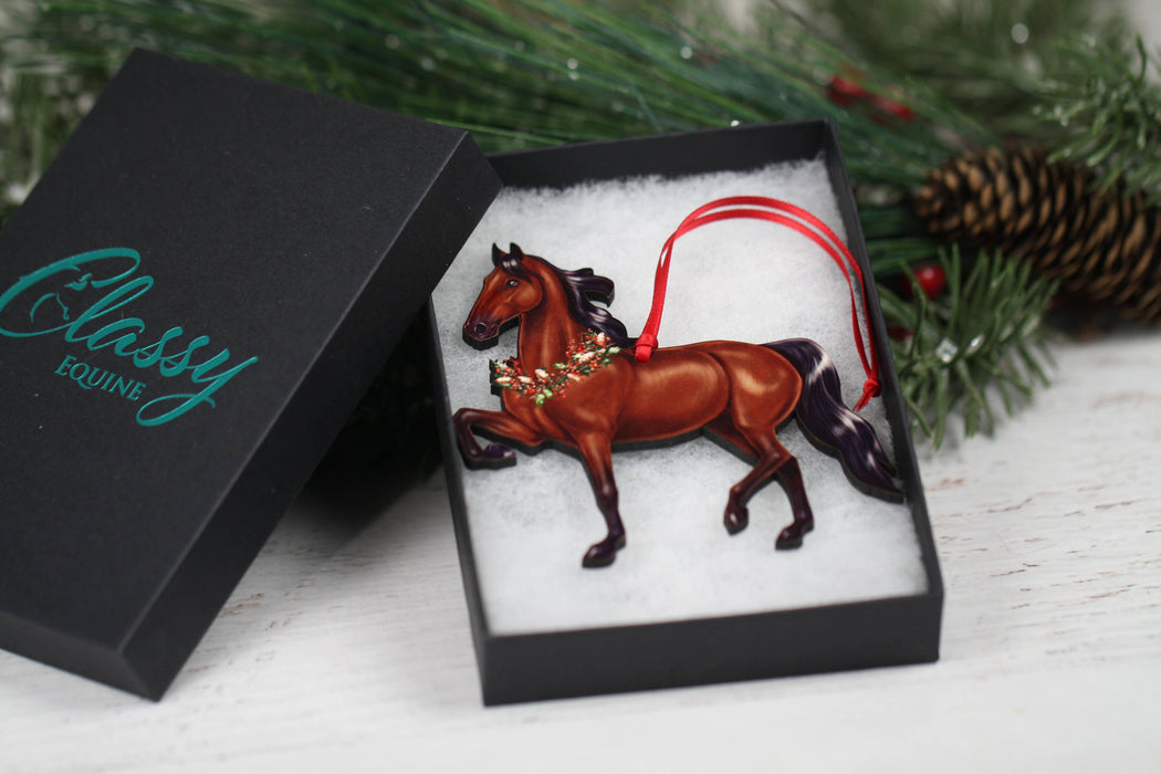 Classy Equine - Saddlebred Horse Ornament - Bay Horse Christmas Wreath