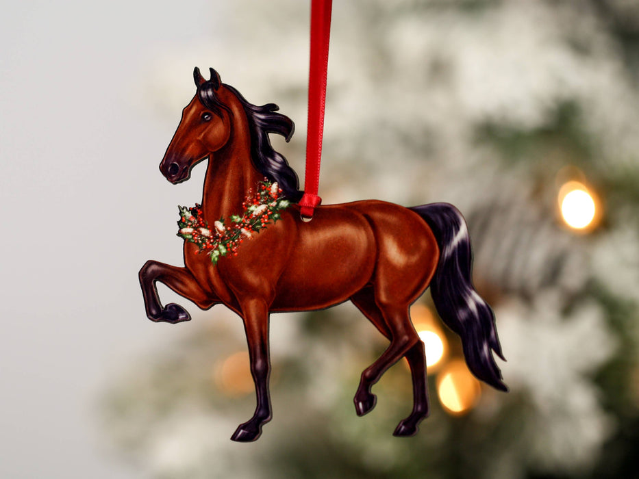 Classy Equine - Saddlebred Horse Ornament - Bay Horse Christmas Wreath