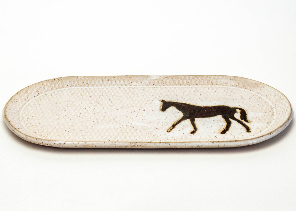 White Squirrel Clayworks - Brown Horse Design Handmade, in Ohio, Ceramic Platter