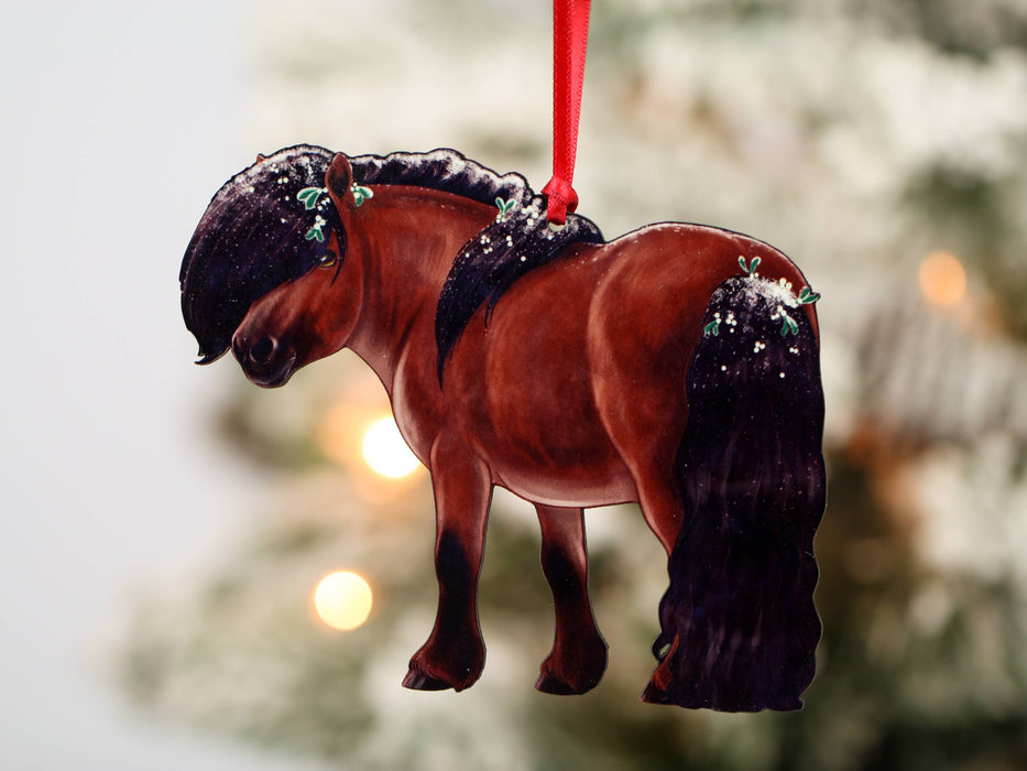 Classy Equine - Bay Shetland Pony Ornament - Pony Christmas Ornament