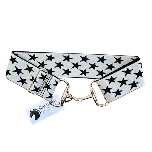Elastic Belt with star pattern and metal clasp on a white background