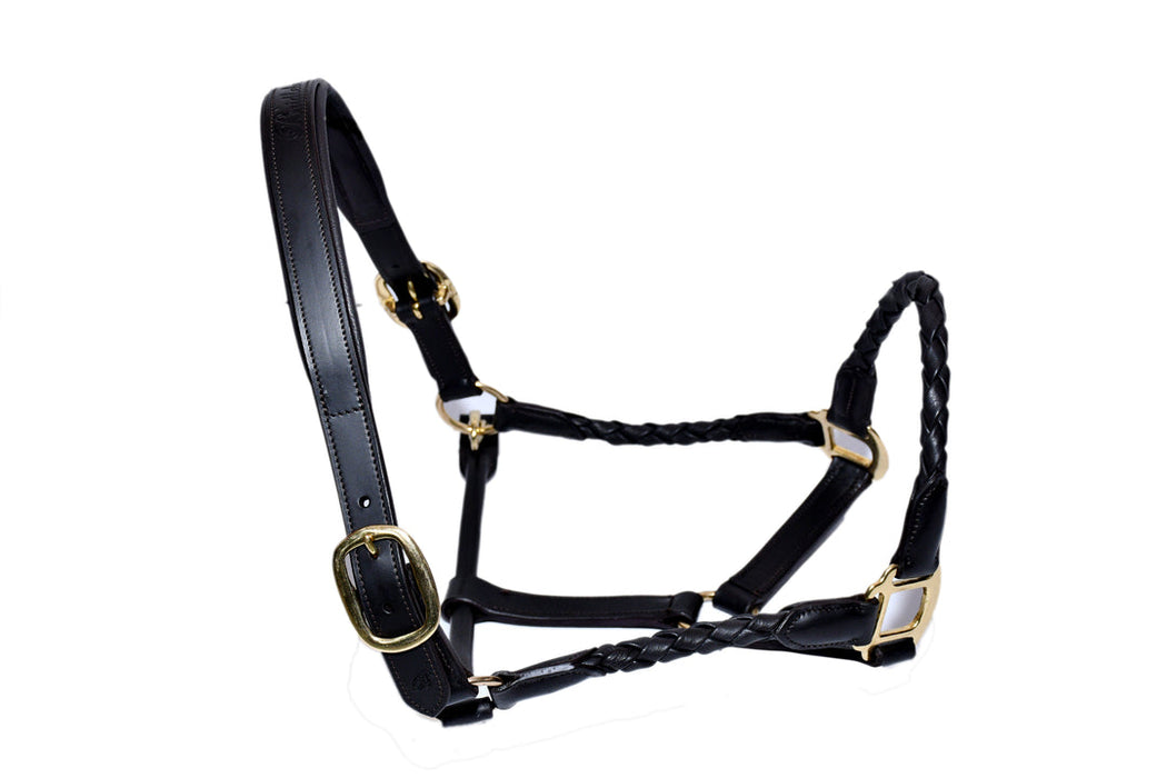 Bridleberry Leather Halter w/ Barrel Braided Nose and cheek Design Full