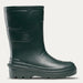 A dark forest green rubber rain boot with a chunky sole, shown from a side profile view against a light gray background.