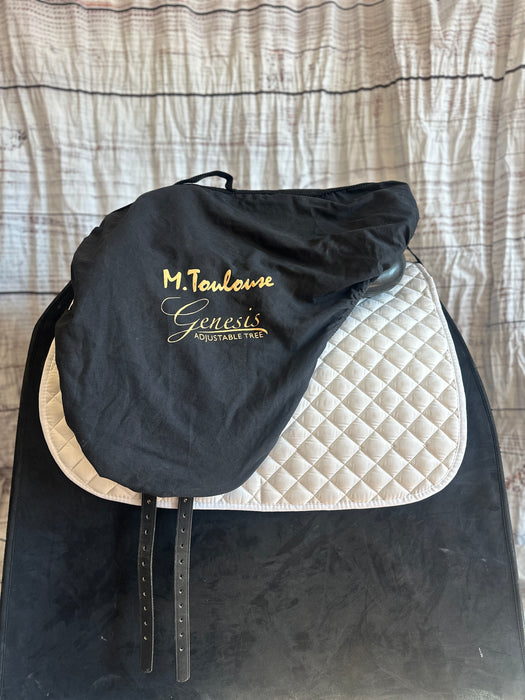 USED 18" M Toulouse Aachen Dressage Saddle + cover+ key