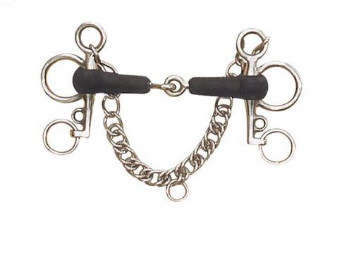 Rubber Mouth Single Joint Short Shank Pelham Bit with Curb Change and hooks