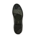 Sole of black leather riding boot with showing grip tread detail and manufacturer log on white background.