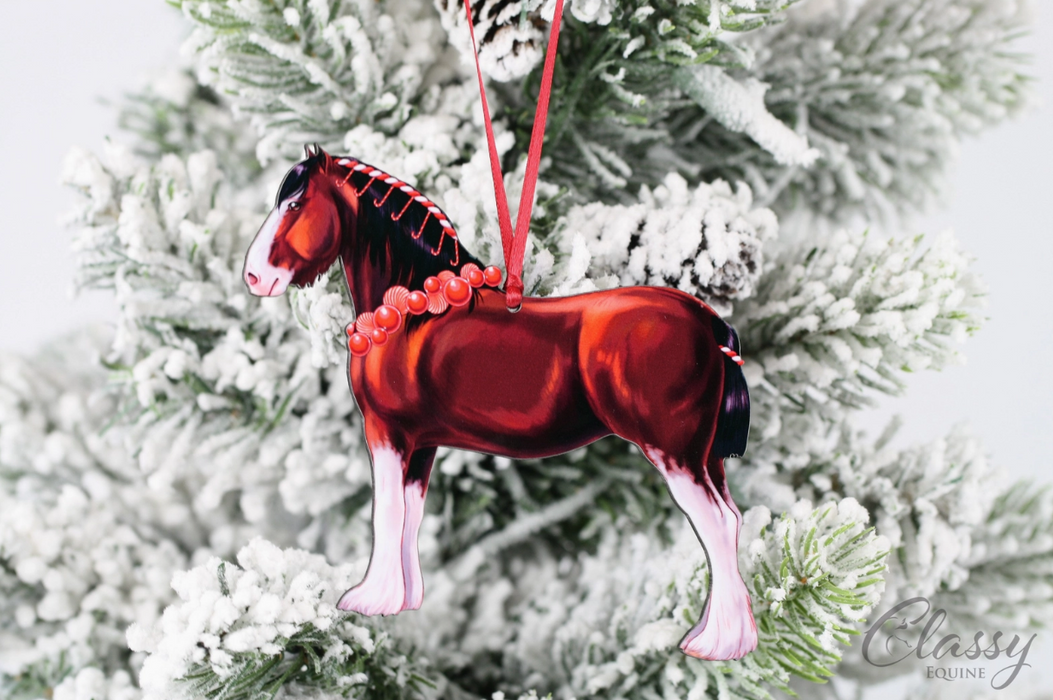 Bay Clydesdale Horse Ornament- Classy Equine