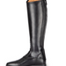 A single black leather tall riding boot shown in a side profile view against a plain white background.