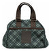 A dark green and gray plaid helmet bag with brown handles and trim, featuring a brown leather patch on the front with the Equinavia logo.
