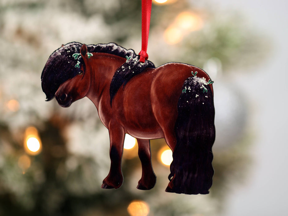 Classy Equine - Bay Shetland Pony Ornament - Pony Christmas Ornament