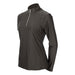 A dark brown long-sleeve athletic half-zip pullover with perforated side panels, shown on a white background.
