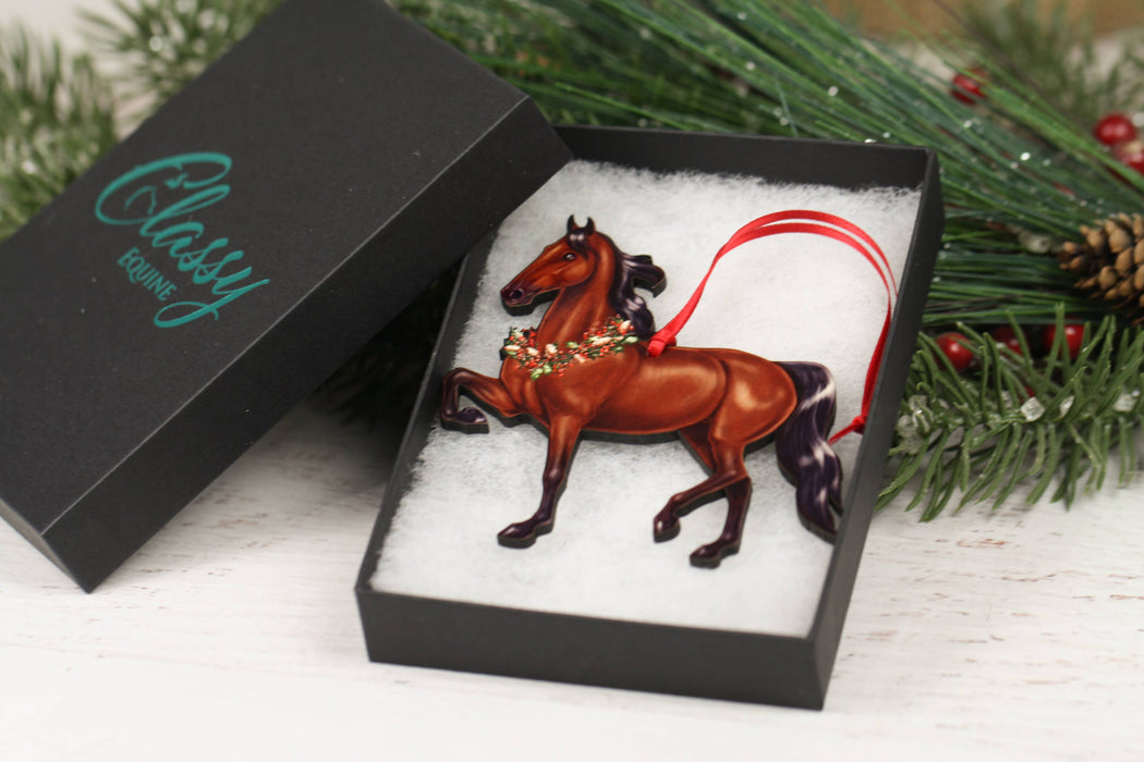 Classy Equine - Saddlebred Horse Ornament - Bay Horse Christmas Wreath