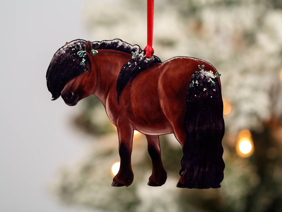 Classy Equine - Bay Shetland Pony Ornament - Pony Christmas Ornament