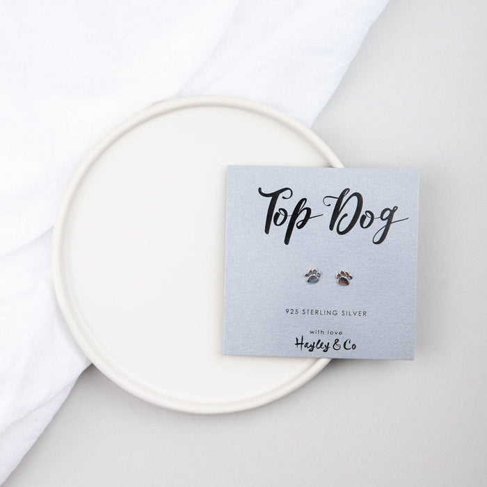 Hayley & Co - Top Dog Silver Paw Print Earrings