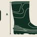 Size guide graphic showing a dark green rain boot outline with text indicating available sizes from 36 to 42 and a height measurement of 27 cm.