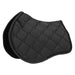 A black quilted equestrian saddle pad with a diamond pattern and a black elasticated edge, shown on a plain white background.