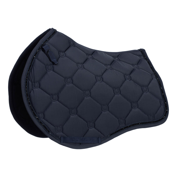 A dark navy blue quilted horse saddle pad with a diamond pattern, shown on a clean white background.